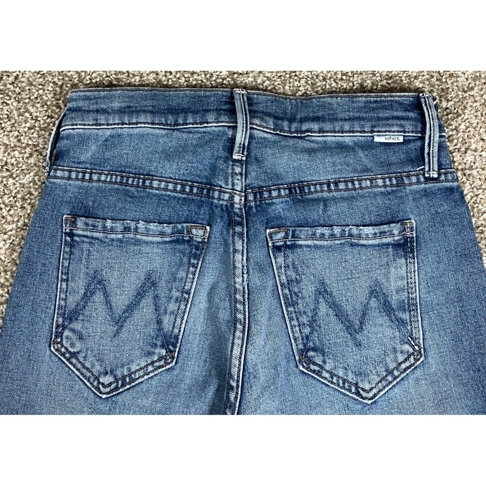 Mother The Runaway Popism Blue Flare Jeans Raw Hem High Rise Size 24 Made in USA - Picture 8 of 15